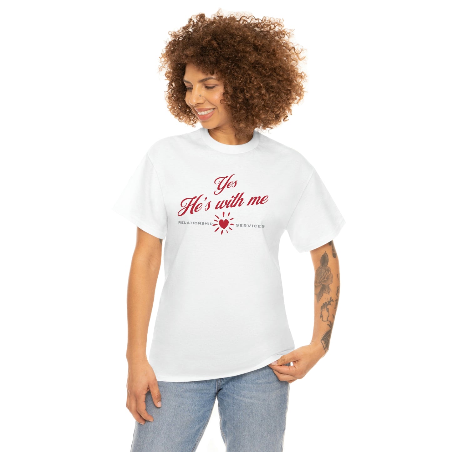 "Yes, he's with me" Unisex Heavy Cotton Tee