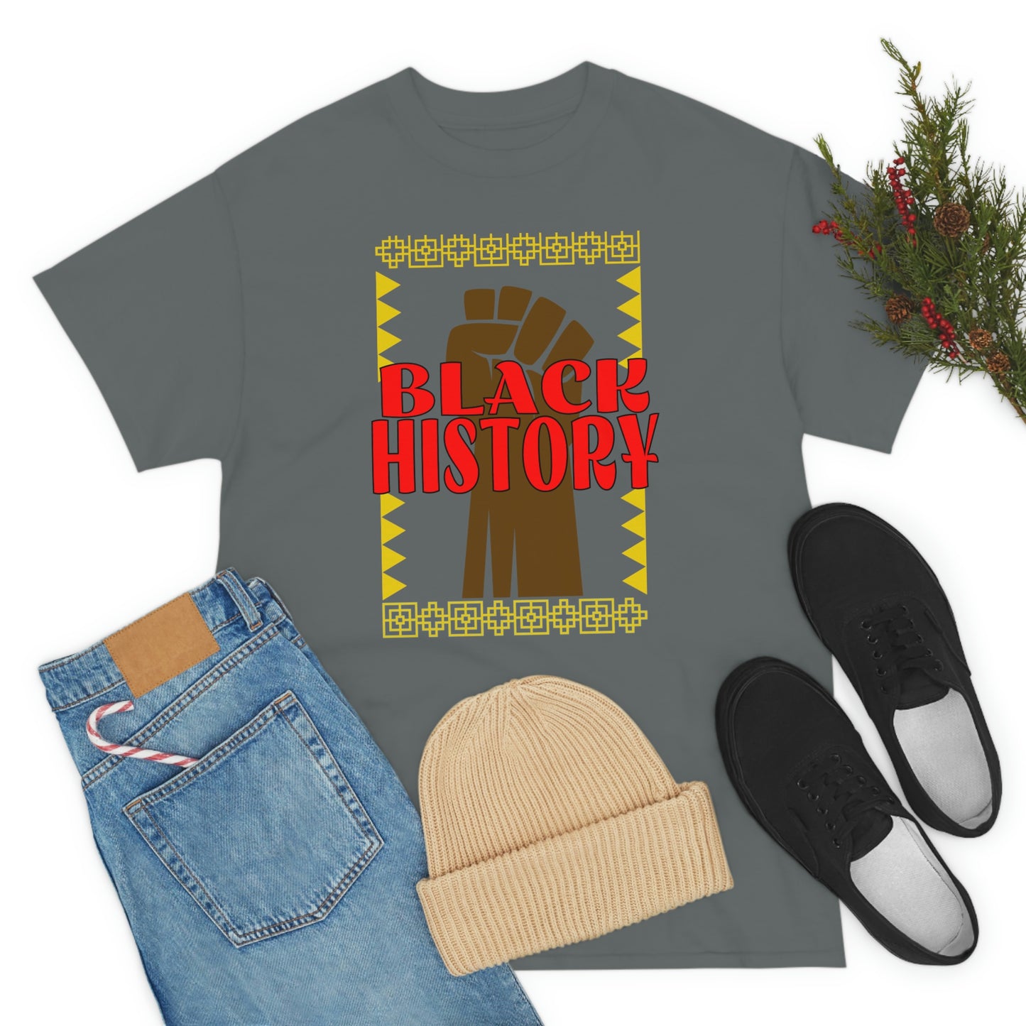 Black History with Power Fist Heavy Cotton Tee