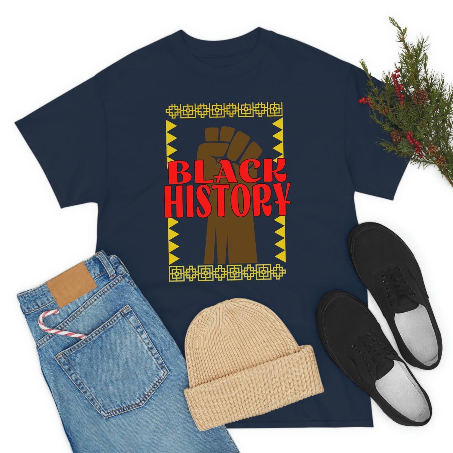 Black History with Power Fist Heavy Cotton Tee