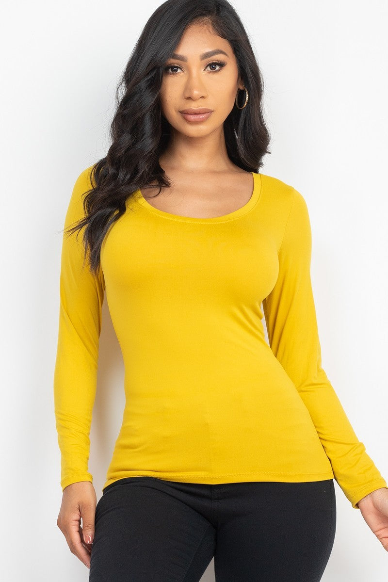 Scoop Neck Solid Long Sleeve Cozy Top