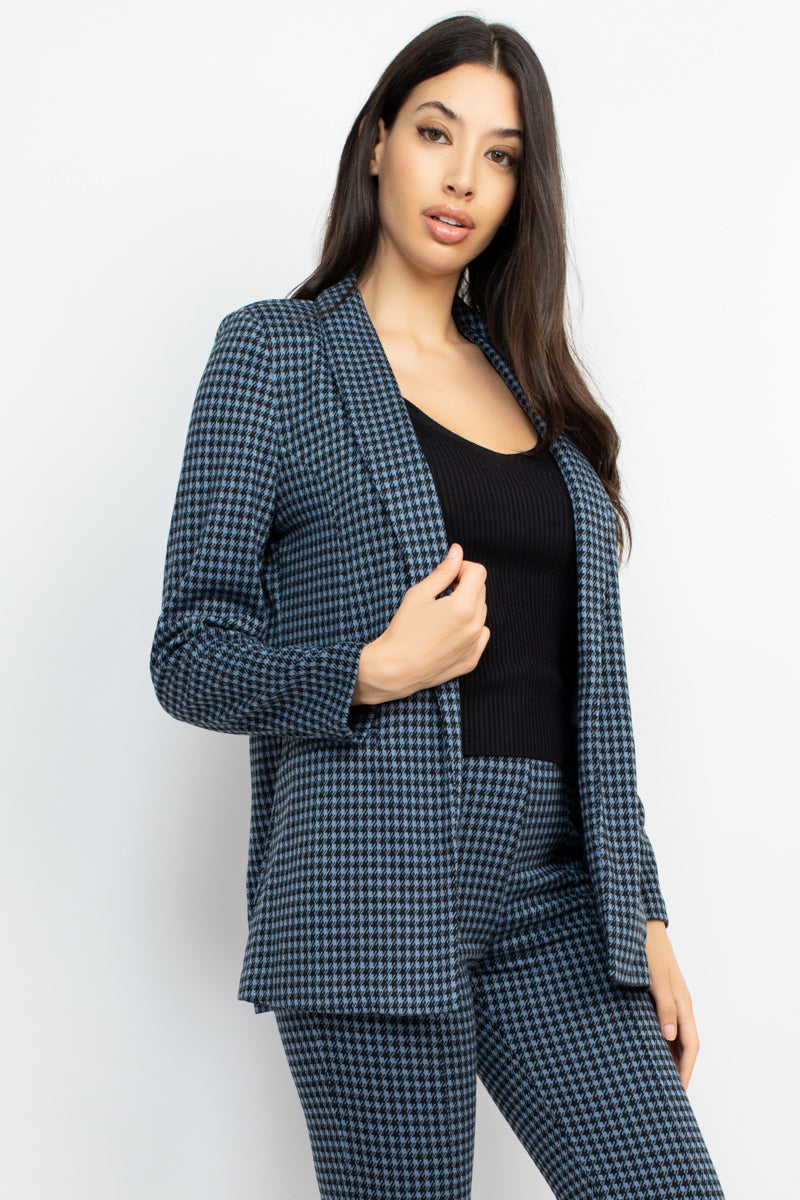 Houndstooth Notch Seamed Blazer