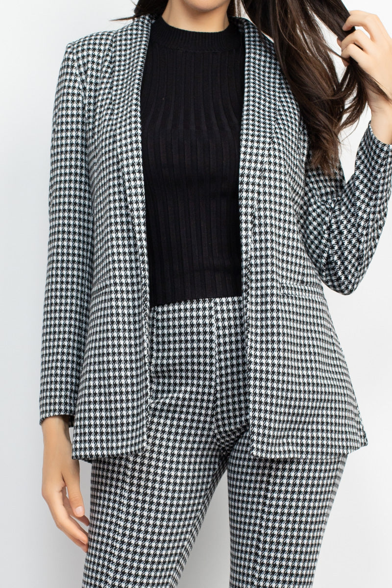 Houndstooth Notch Seamed Blazer