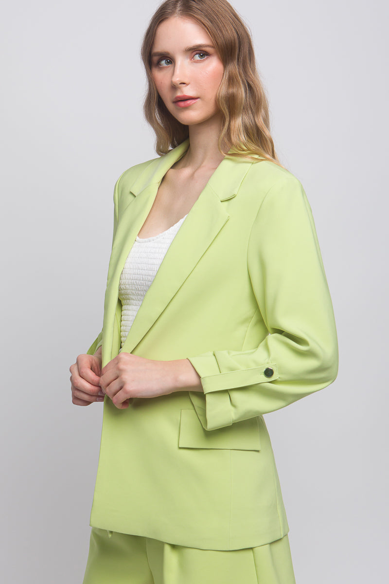 Woven Solid 3/4 Sleeve Blazer